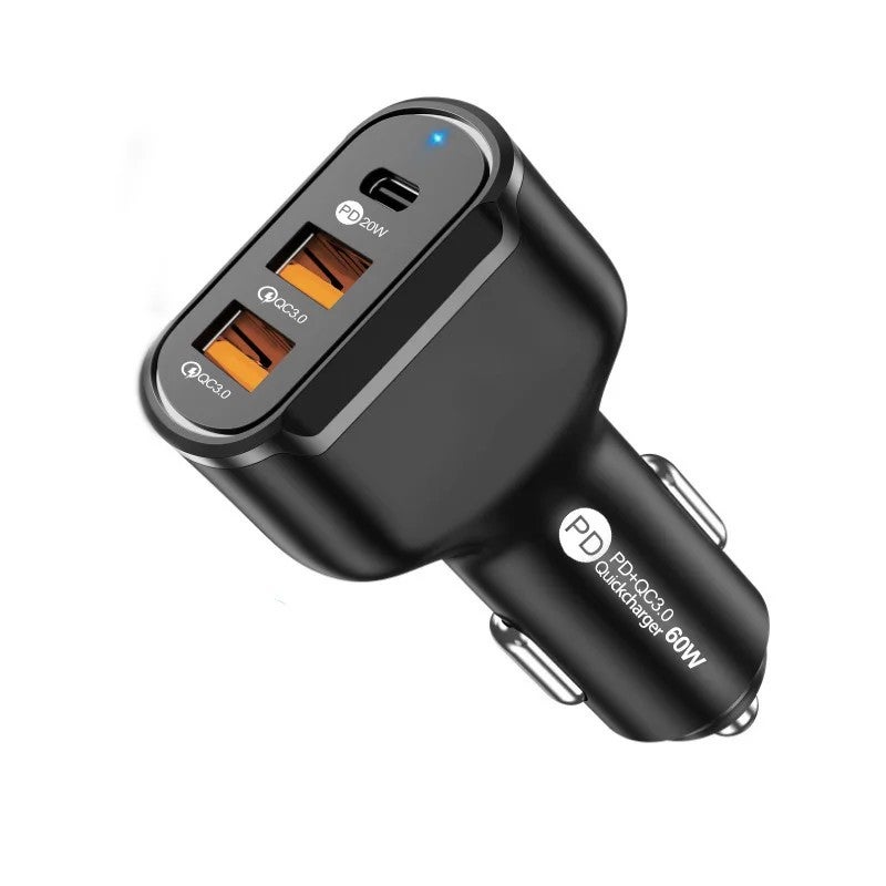 Bluejw 60W 3-Port USB C Car Charger, PD 20W Quick Charge Cigarette Lighter Adapter, Automobile Chargers - Image 2